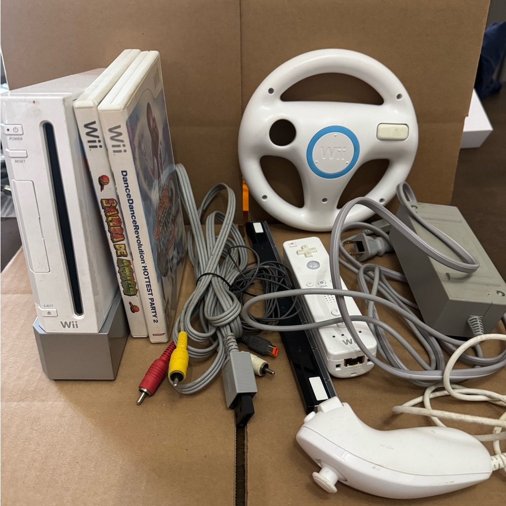 Nintendo White Wii Console with Motion Control Steering Wheel